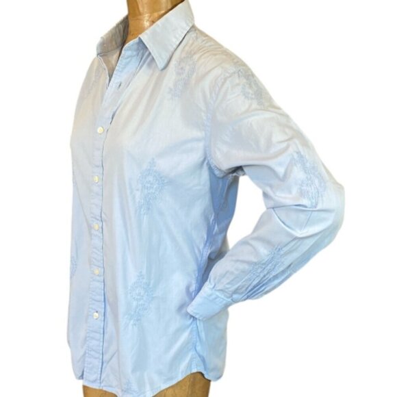 GAP Premium Factory Cotton Embroidered Button Down Shirt Women's M Blue #96A - Picture 3 of 8